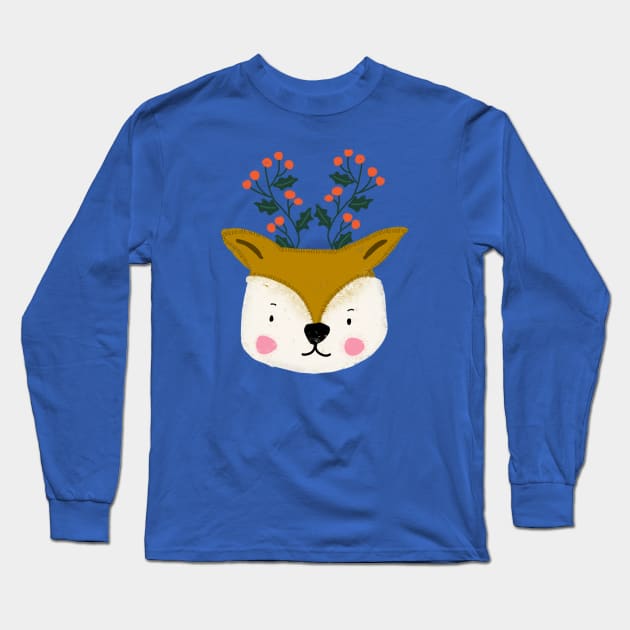 Cute Santa deer Long Sleeve T-Shirt by bruxamagica